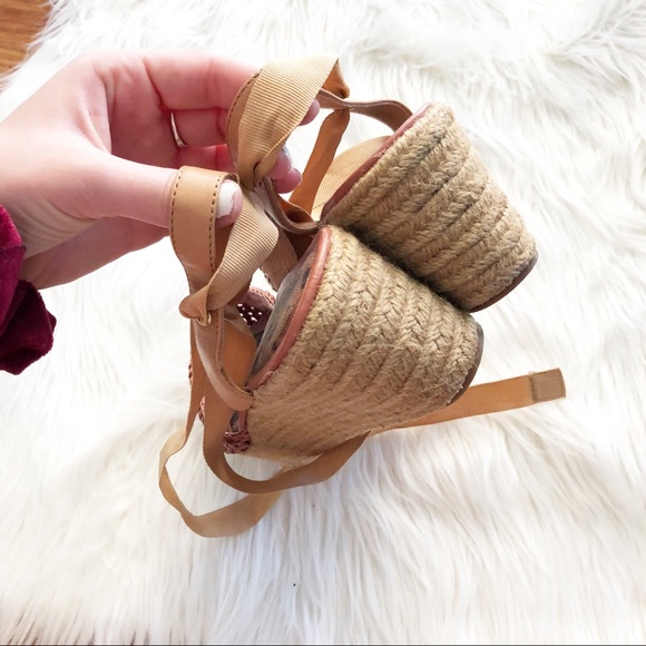 Sam Edelman Tie Up Straw Wedges Genuine Leather - Picture 6 of 9